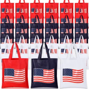 Silkfly 36 Pcs Independence Day Patriotic Shopping Bag American Flag Reusable 4th of July Tote Washable Grocery Bags
