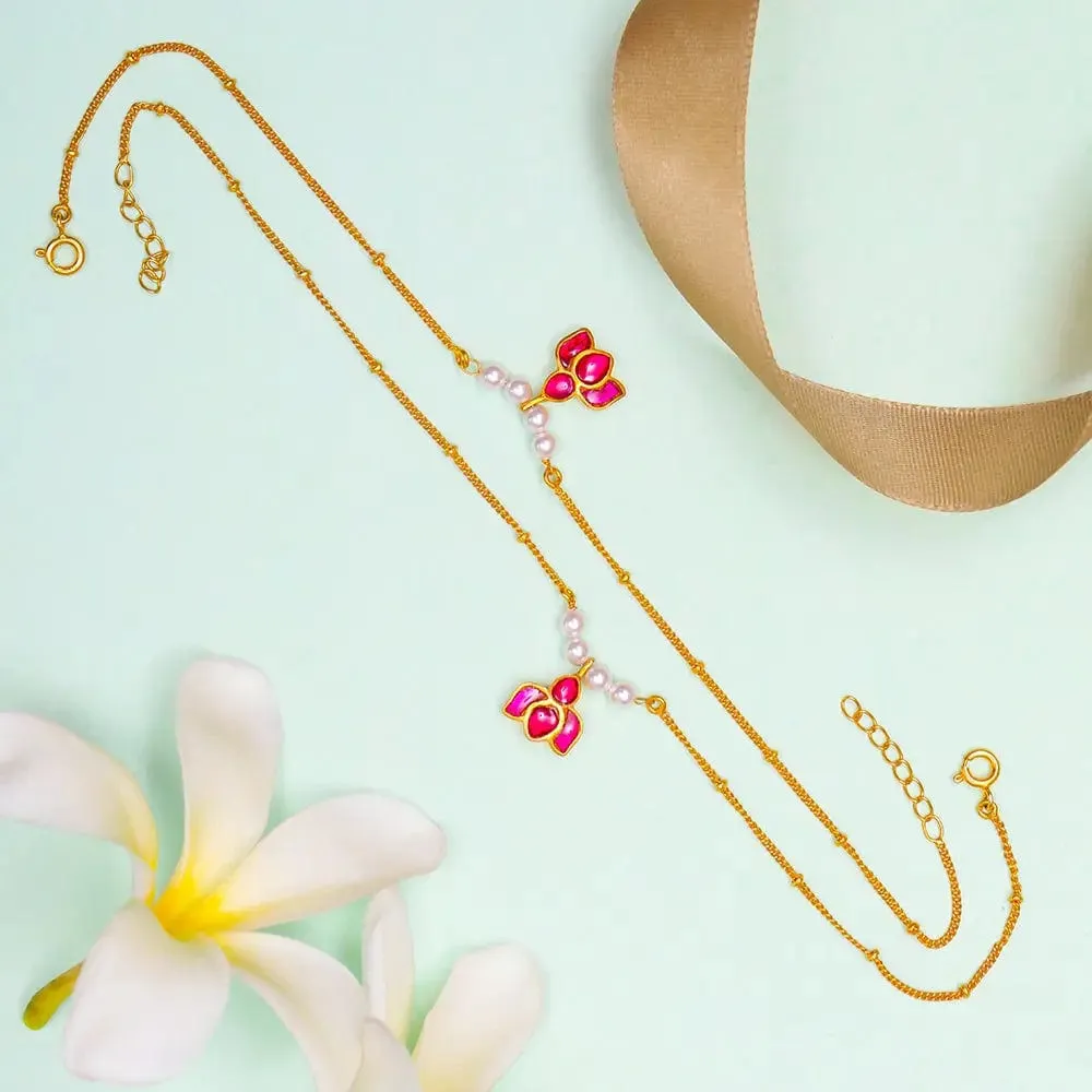 Silver lotus pearl anklet