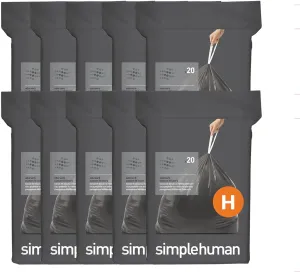 simplehuman Code H 200 Count, Genuine Odorsorb Custom Fit Liners, Drawstring Odor Absorbing Trash Bags in Dispenser Packs, 30-35 Liter / 8-9 Gallon