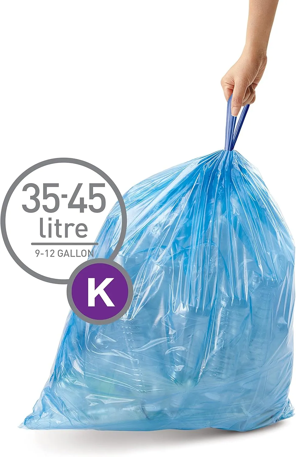 simplehuman Code K 60 Count, Genuine Custom Fit Liners, Drawstring Trash Bags in Dispenser Packs, 35-45 Liter / 9.2-12 Gallon, Blue