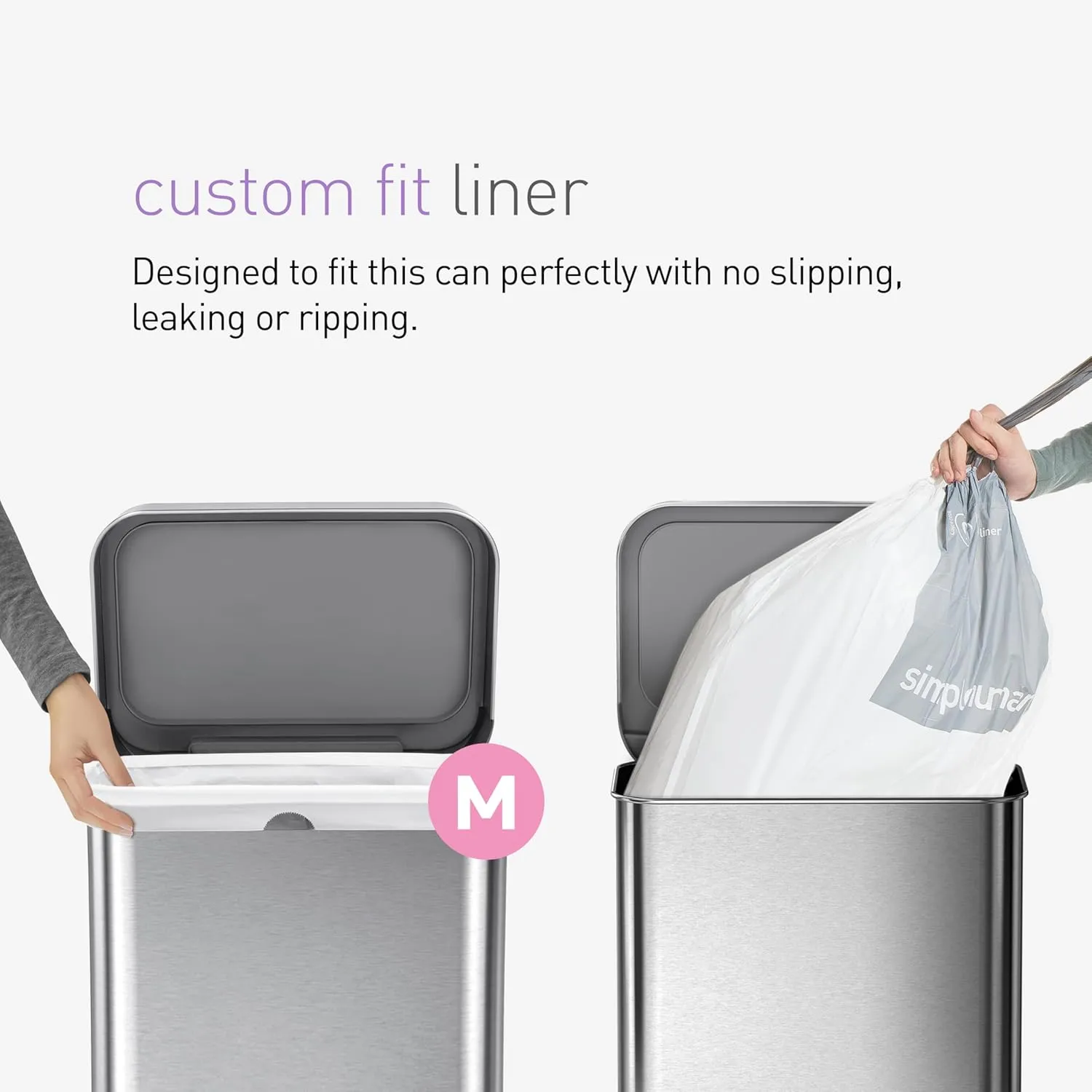 simplehuman Code M 200 Count, Genuine Custom Fit Liners, Drawstring Trash Bags in Dispenser Packs, 45 Liter / 11.9 Gallon, White