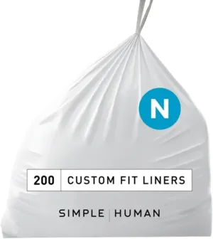 simplehuman Code N 200 Count, Genuine Custom Fit Liners, Drawstring Trash Bags, 30 Liter / 8 Gallon, White