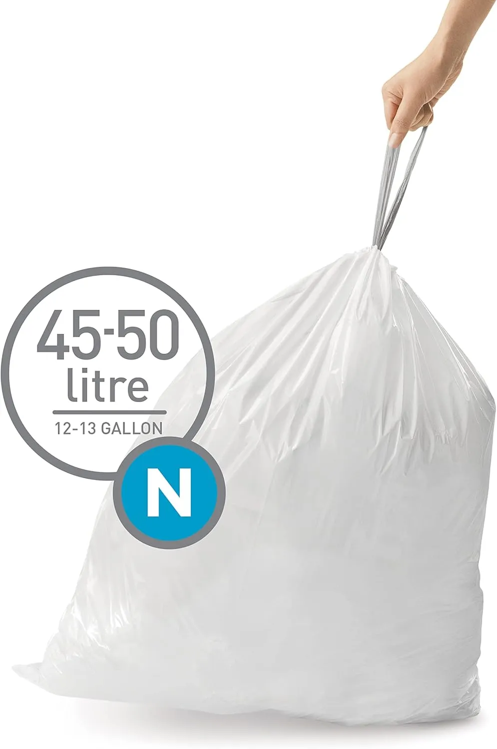 simplehuman Code N 200 Count, Genuine Custom Fit Liners, Drawstring Trash Bags, 30 Liter / 8 Gallon, White