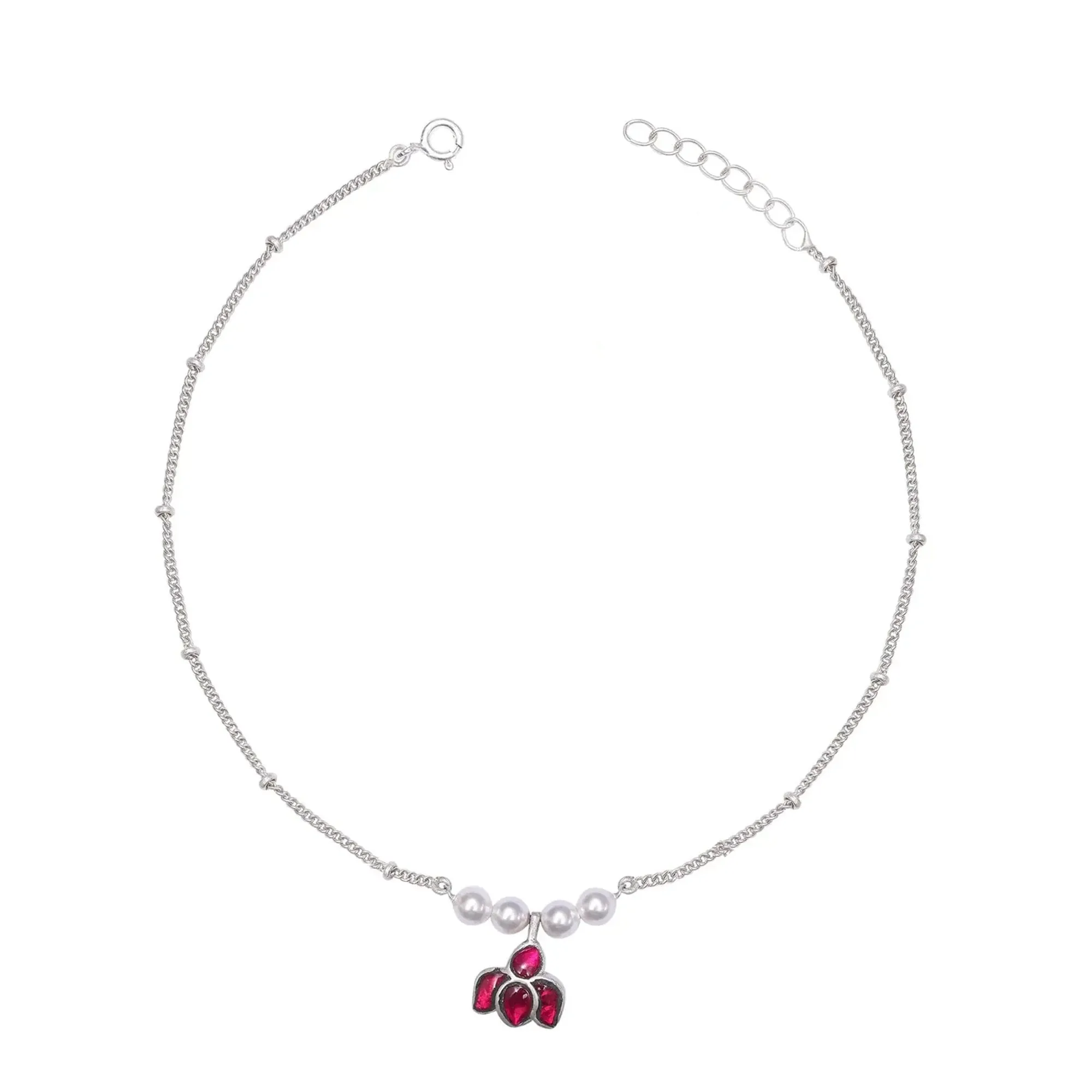 Single Silver lotus pearl anklet