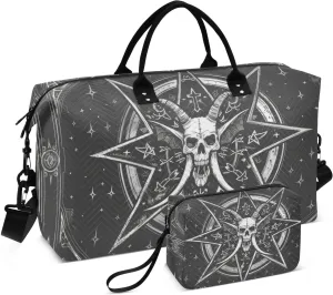 Skull Horn Black White Travel Duffel Bag, Gym Bags with Multiple Interior Pockets for Men Women Toiletry Purse Included 20.5”x 1.9” x 13.8”