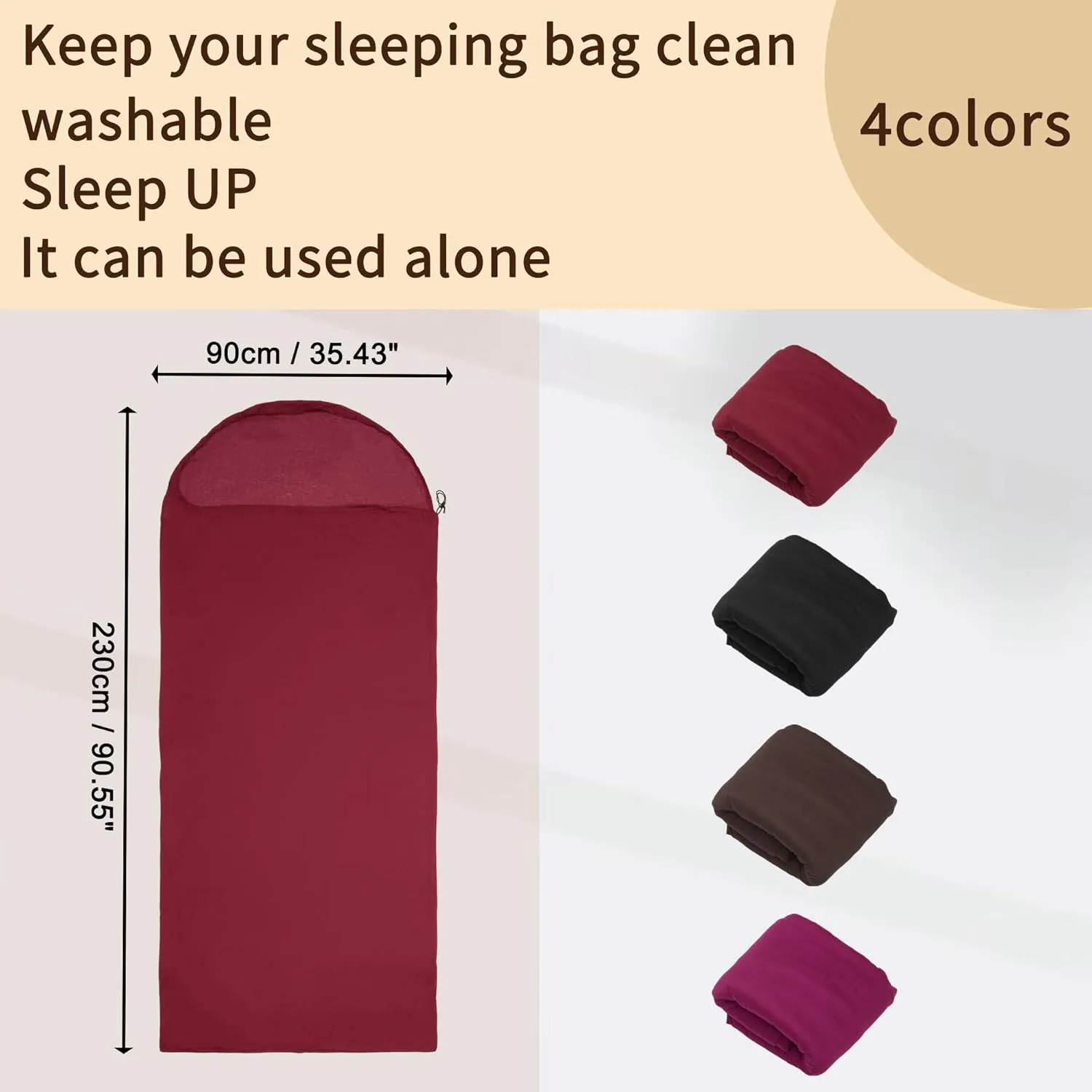 Sleeping Bag Liner, Single Sleeping Bag, Camping Sleeping Bag Travel Sheet with Zipper, for Camping Travel Hotels Hostels, 90.55"x35.43"