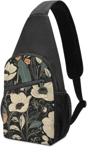 Sling Backpack for Women Men Crossbody Chest Bag Travel Delicate Flowers Daypack Shoulder Bag for Hiking