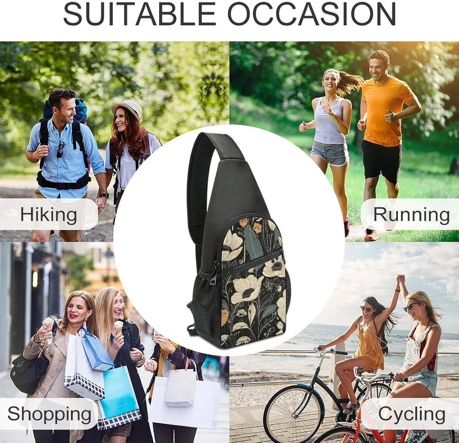 Sling Backpack for Women Men Crossbody Chest Bag Travel Delicate Flowers Daypack Shoulder Bag for Hiking
