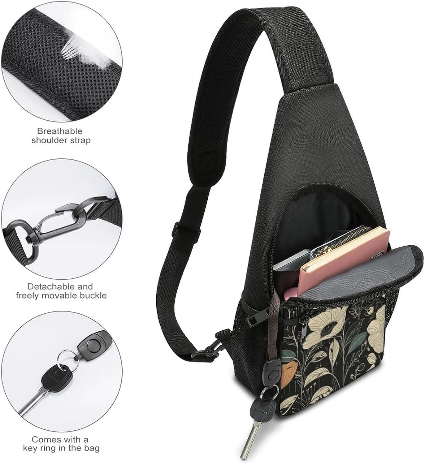 Sling Backpack for Women Men Crossbody Chest Bag Travel Delicate Flowers Daypack Shoulder Bag for Hiking