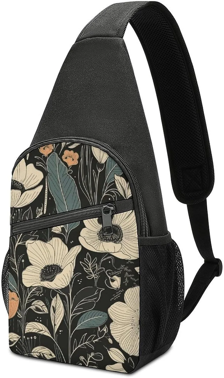 Sling Backpack for Women Men Crossbody Chest Bag Travel Delicate Flowers Daypack Shoulder Bag for Hiking