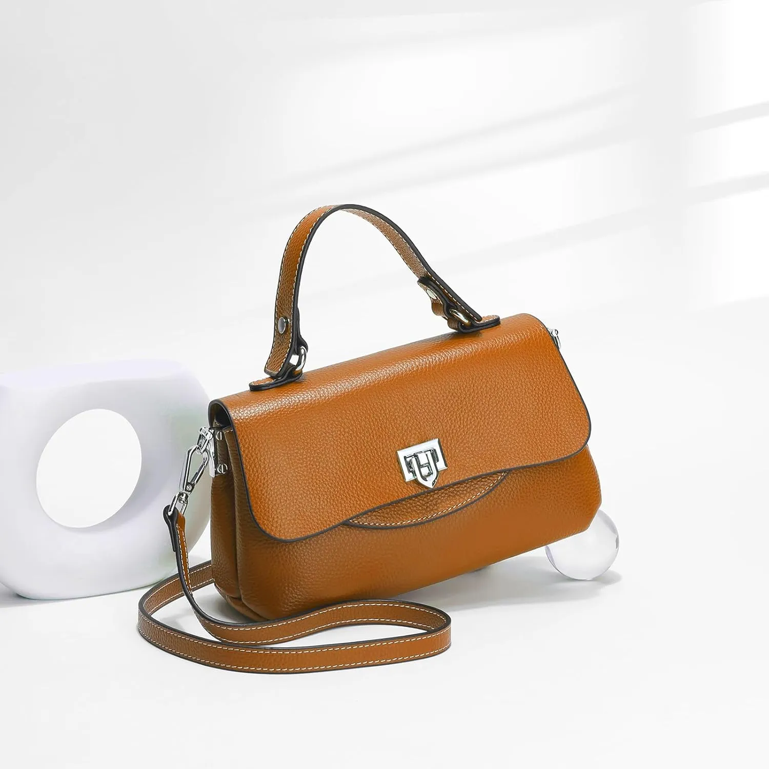 Small Genuine Soft Leather Crossbody Handbag Cute Solid Mini Shoulder Bags for Lady Purse