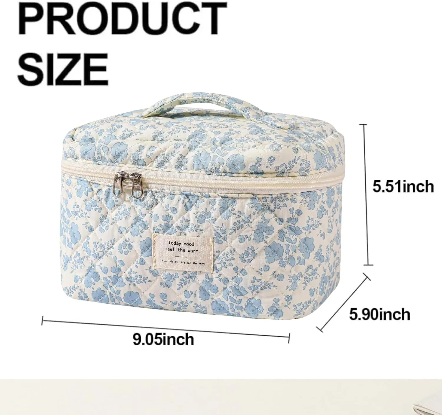Small Large Makeup Bag for Travel Women Cute Aesthetic Cosmetic Toiletry Bags Cotton Quilted Make Up Pouch Purse Organizer (Large-05#Blue)