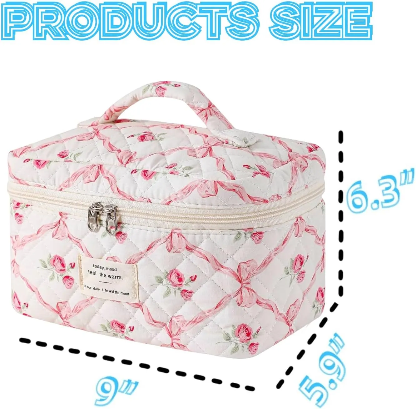 Small Large Makeup Bag for Travel Women Cute Aesthetic Cosmetic Toiletry Bags Cotton Quilted Make Up Pouch Purse Organizer (Large-05#Bowknot Pink)