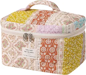 Small Large Makeup Bag for Travel Women Cute Aesthetic Cosmetic Toiletry Bags Cotton Quilted Make Up Pouch Purse Organizer (Large-05#Ethnic)