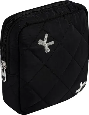 Small Quilted Cosmetic Pouch for Purse, Mini Cotton Makeup Bag with Compartments, Cute Zipper Lipstick Holder for Women (08Black Bow)