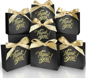 Small Thank You Gift Bags - 60 Pack Mini Candy Treat Bags for Birthday, Wedding, Party & Holidays - 4.5x1.8x3.9in Boxes with Gold Foil Printed Bow Ribbon