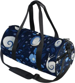 Snails Flowers Blue Pattern Gym Duffle Bag Women Men Sports Fitness Bag for Travel Workout Gymnastics Dance Ballet