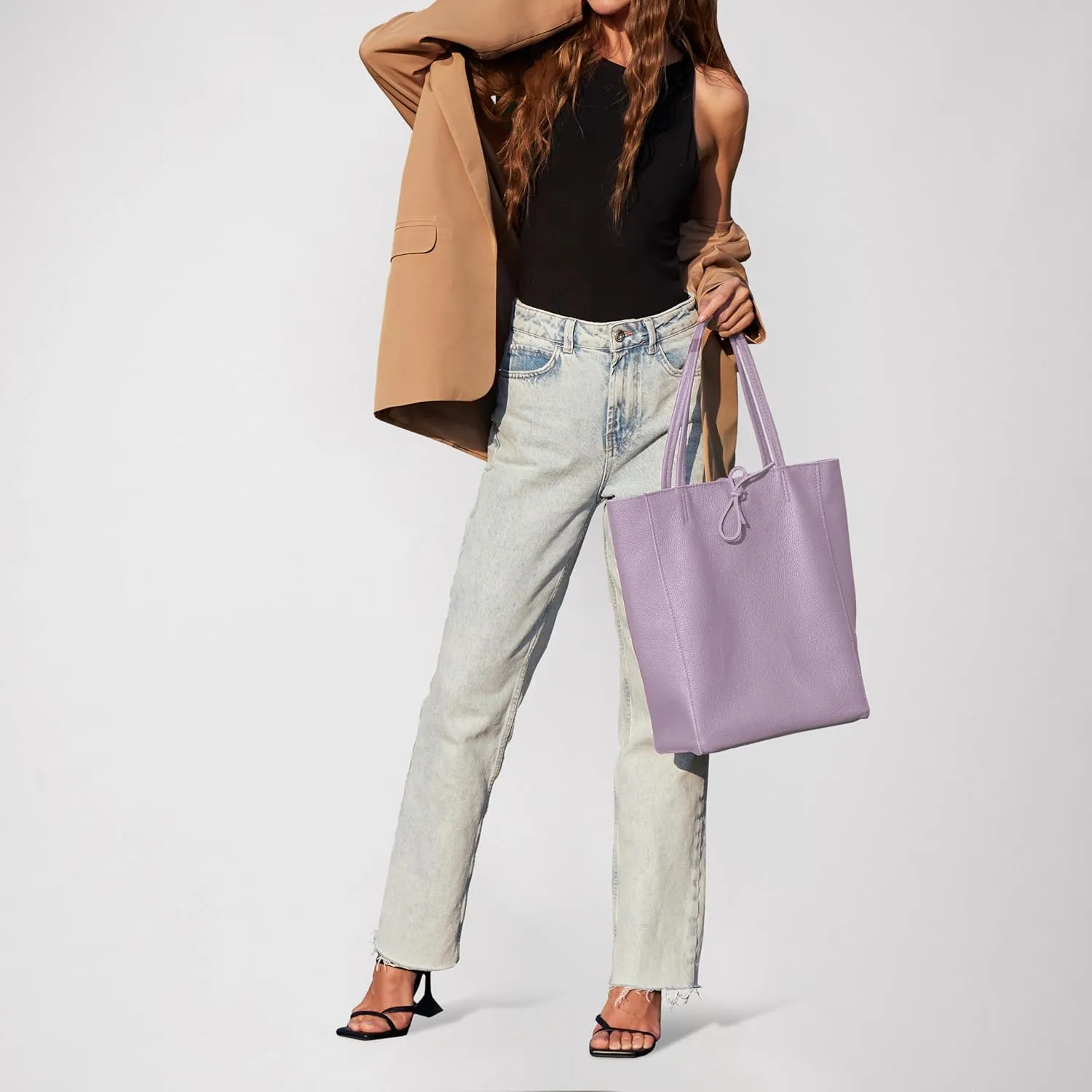Soft Italian Genuine Calf Leather Tote Bag | Unstructured Unlined Shopper with Zipper, Inside Pocket & Flat Base