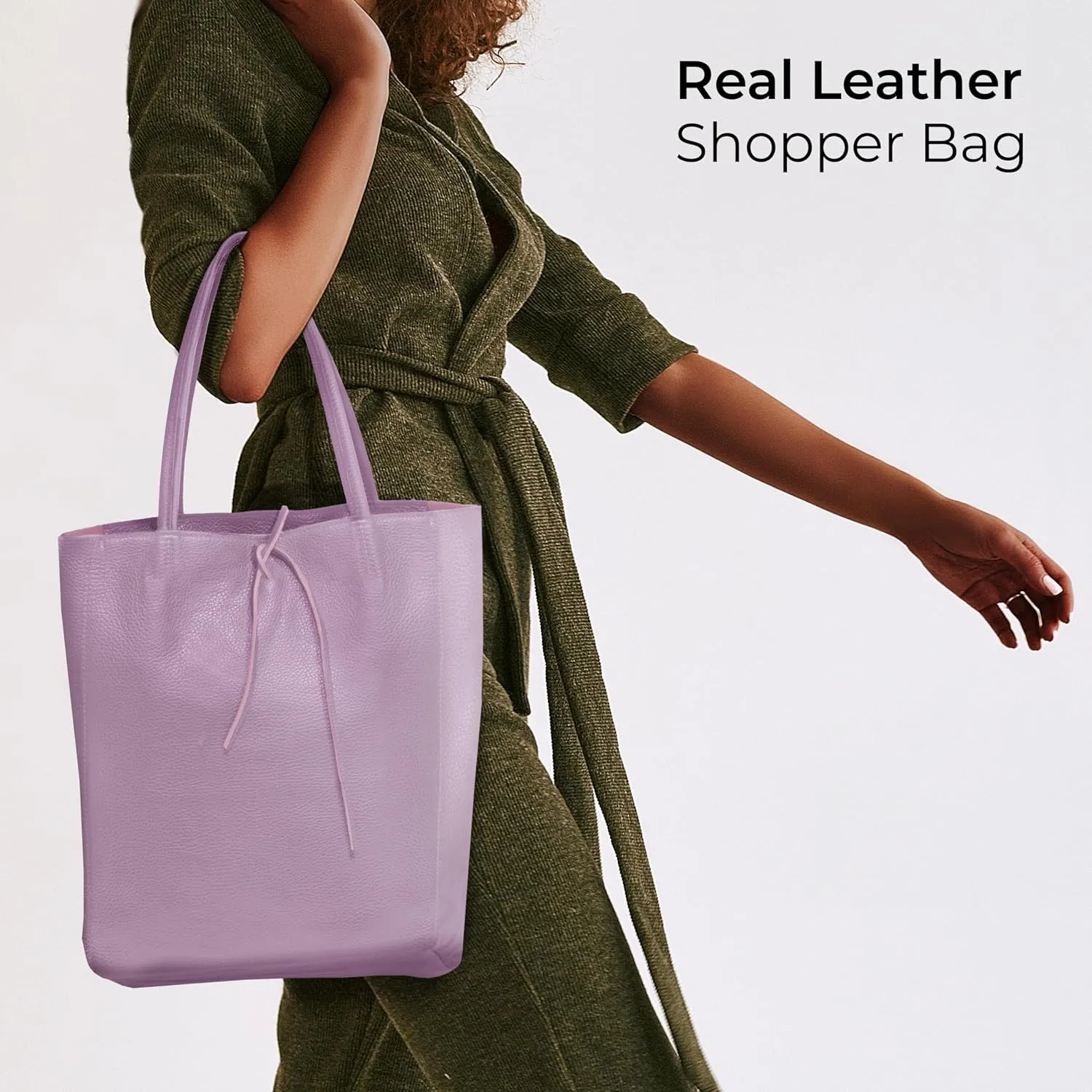 Soft Italian Genuine Calf Leather Tote Bag | Unstructured Unlined Shopper with Zipper, Inside Pocket & Flat Base