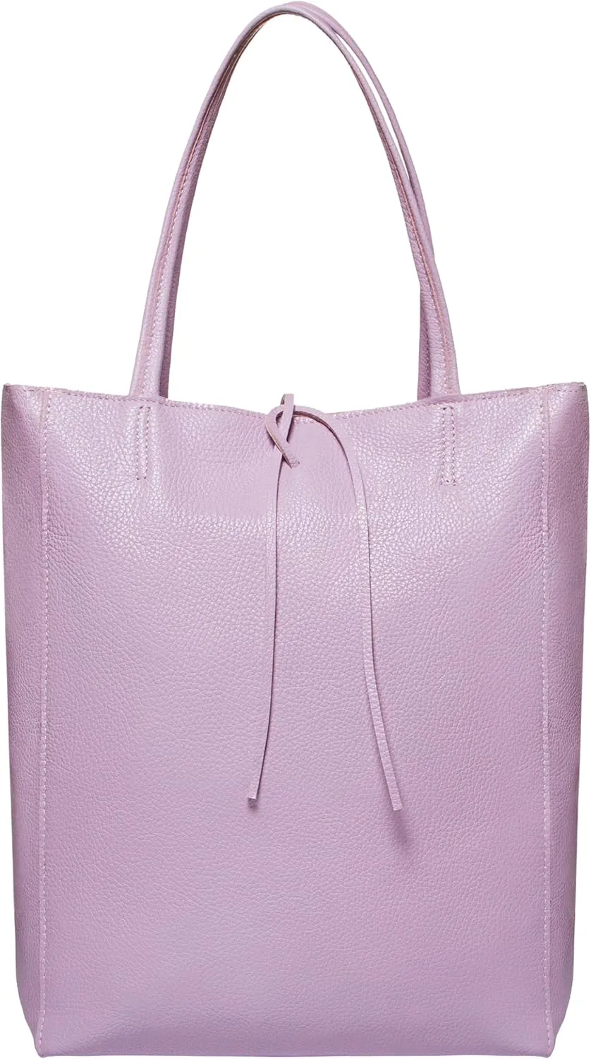 Soft Italian Genuine Calf Leather Tote Bag | Unstructured Unlined Shopper with Zipper, Inside Pocket & Flat Base