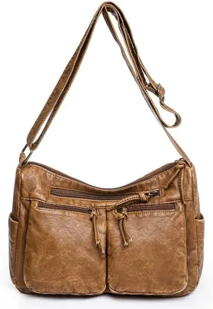 Soft Leather Handbag Large Capacity Messenger Satchel Shoulder for Women Multi Pocket Crossbody Purse