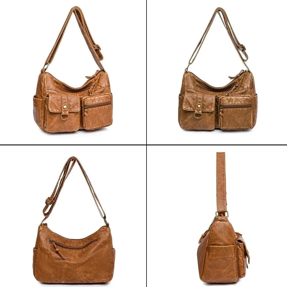 Soft Leather Handbag Large Capacity Messenger Satchel Shoulder for Women Multi Pocket Crossbody Purse