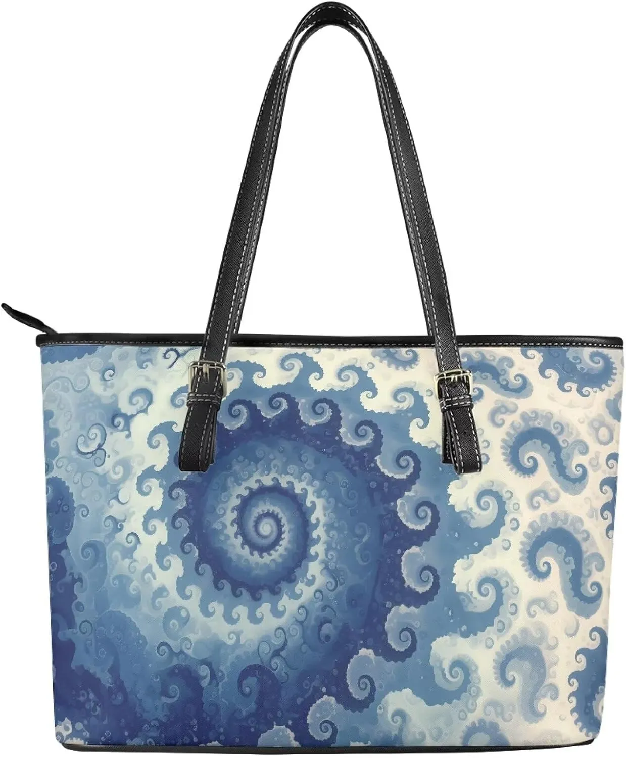 Soft Leather Tote Bag Purse for Women, Abstract Art Casual Zipper Summer Beach Tote Bags Large Travel Handbags