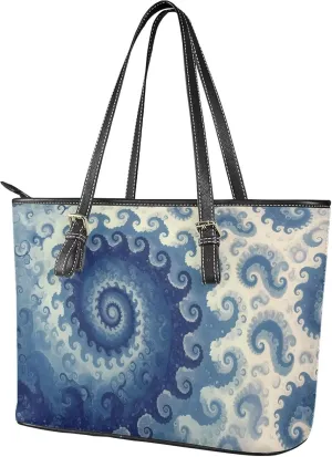 Soft Leather Tote Bag Purse for Women, Abstract Art Casual Zipper Summer Beach Tote Bags Large Travel Handbags