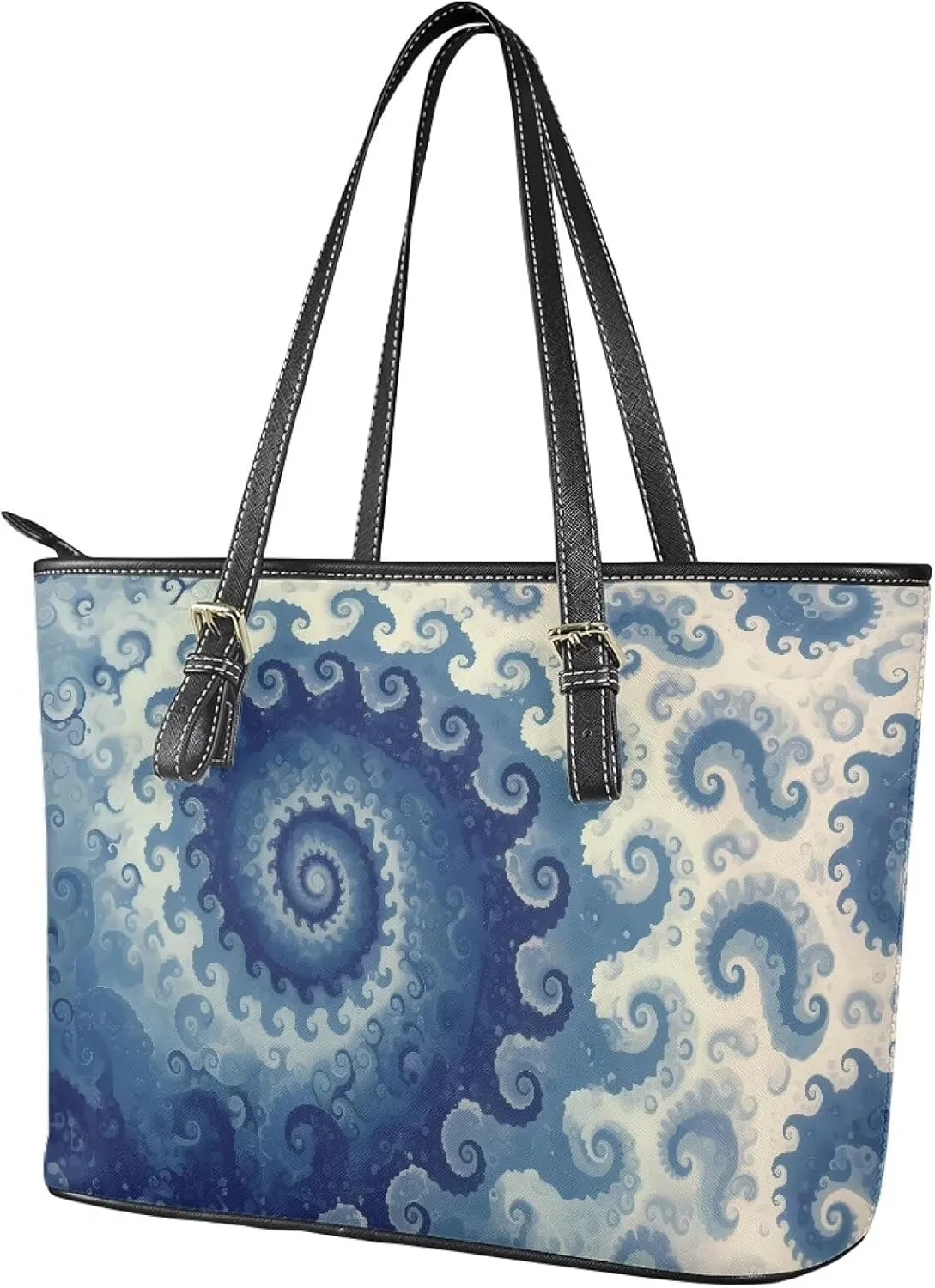 Soft Leather Tote Bag Purse for Women, Abstract Art Casual Zipper Summer Beach Tote Bags Large Travel Handbags