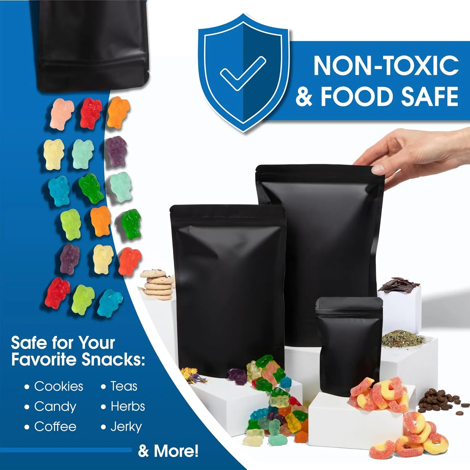 Spartan Industrial 7" X 10" Matte Black Stand-Up Pouches - 100 Count Smell-Proof Mylar Bags for Food Storage With Heat Sealable Opening and Resealable Zipper