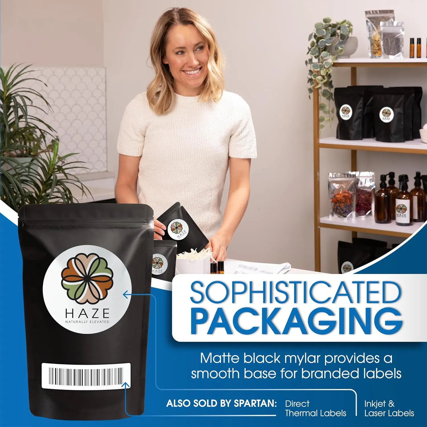 Spartan Industrial 7" X 10" Matte Black Stand-Up Pouches - 100 Count Smell-Proof Mylar Bags for Food Storage With Heat Sealable Opening and Resealable Zipper