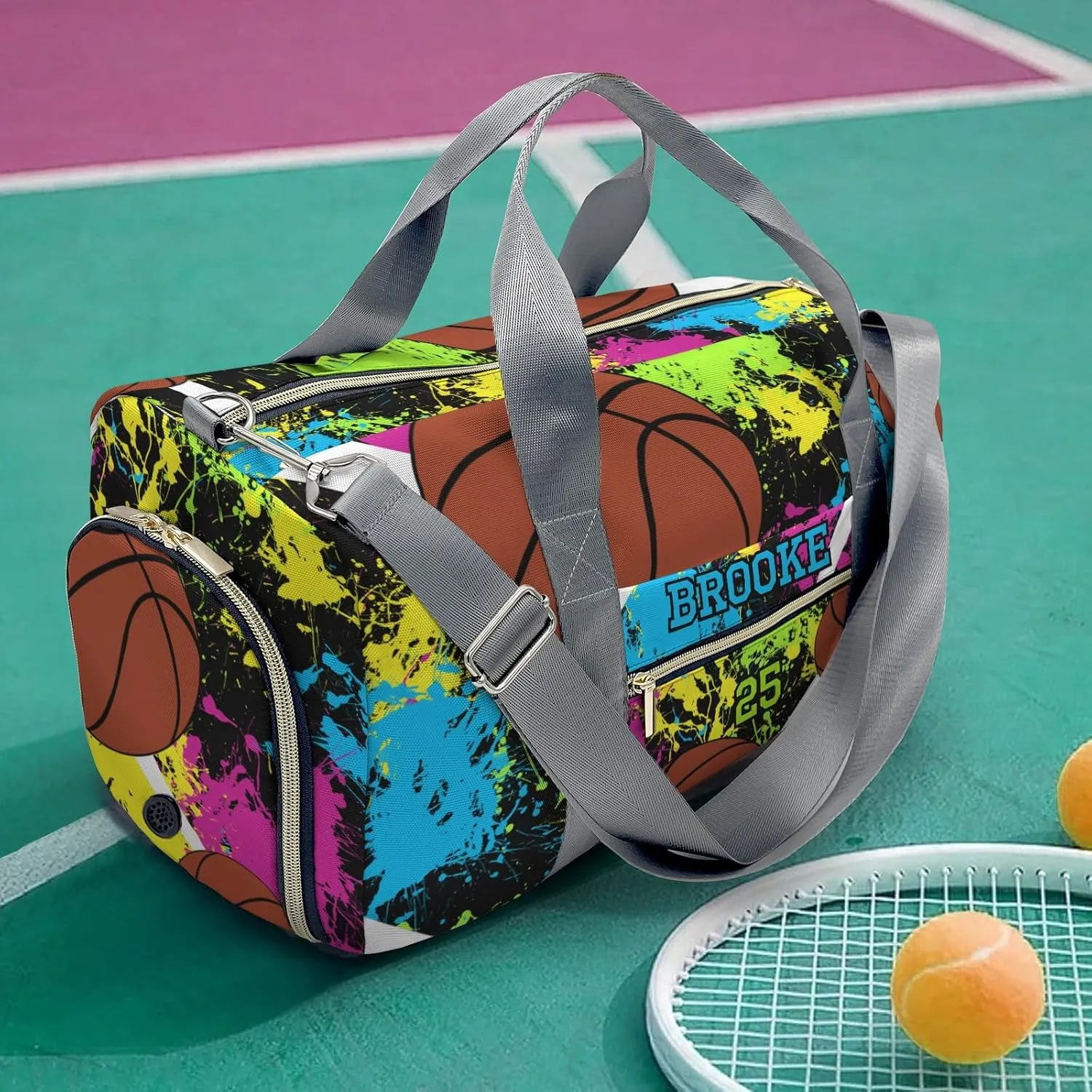 Sport Basketball Watercolor Personalized Travel Duffel Bag Custom Foldable Waterproof Overnight Bag for Gym Sport Ball Bags Travel Assistant