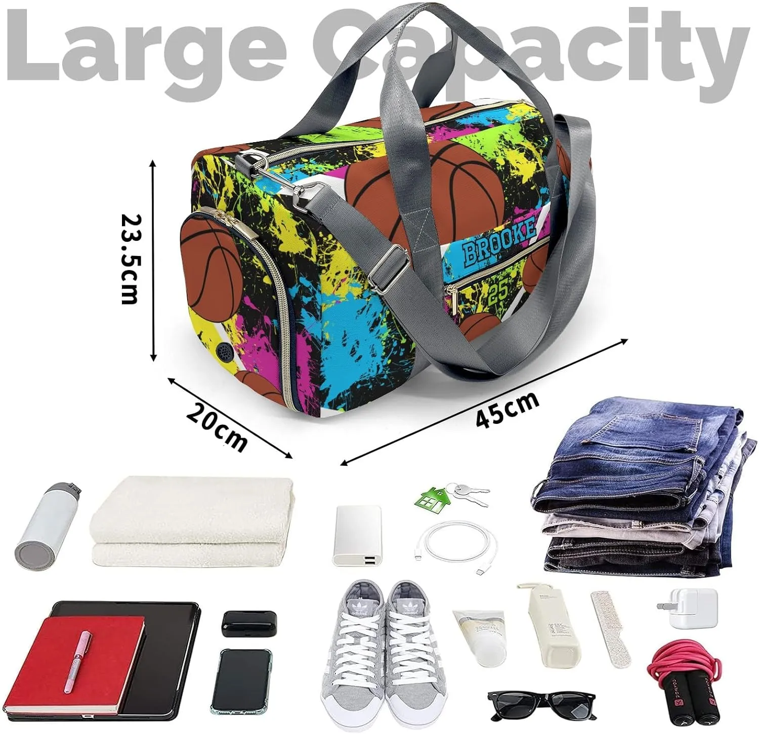 Sport Basketball Watercolor Personalized Travel Duffel Bag Custom Foldable Waterproof Overnight Bag for Gym Sport Ball Bags Travel Assistant