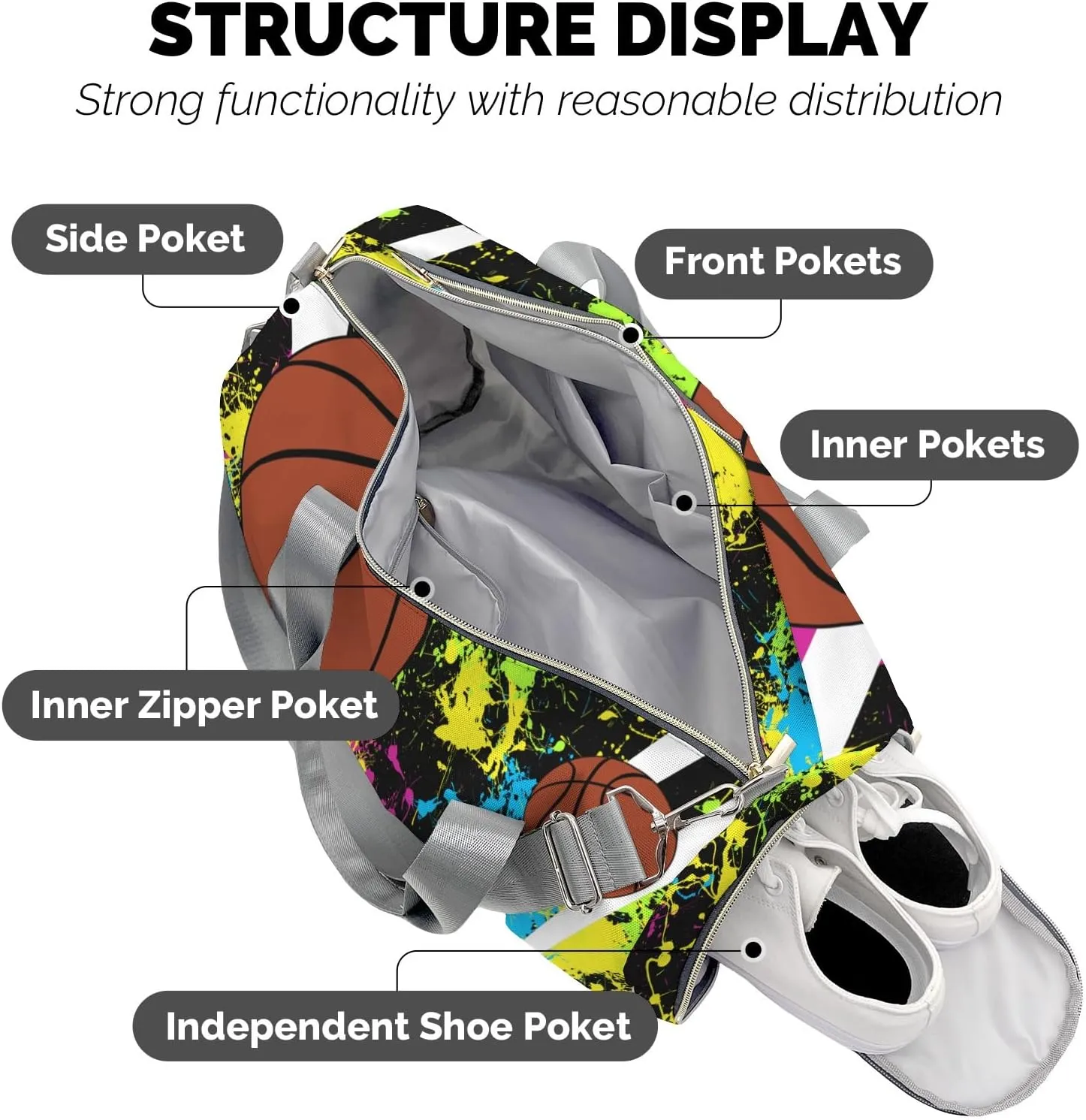 Sport Basketball Watercolor Personalized Travel Duffel Bag Custom Foldable Waterproof Overnight Bag for Gym Sport Ball Bags Travel Assistant