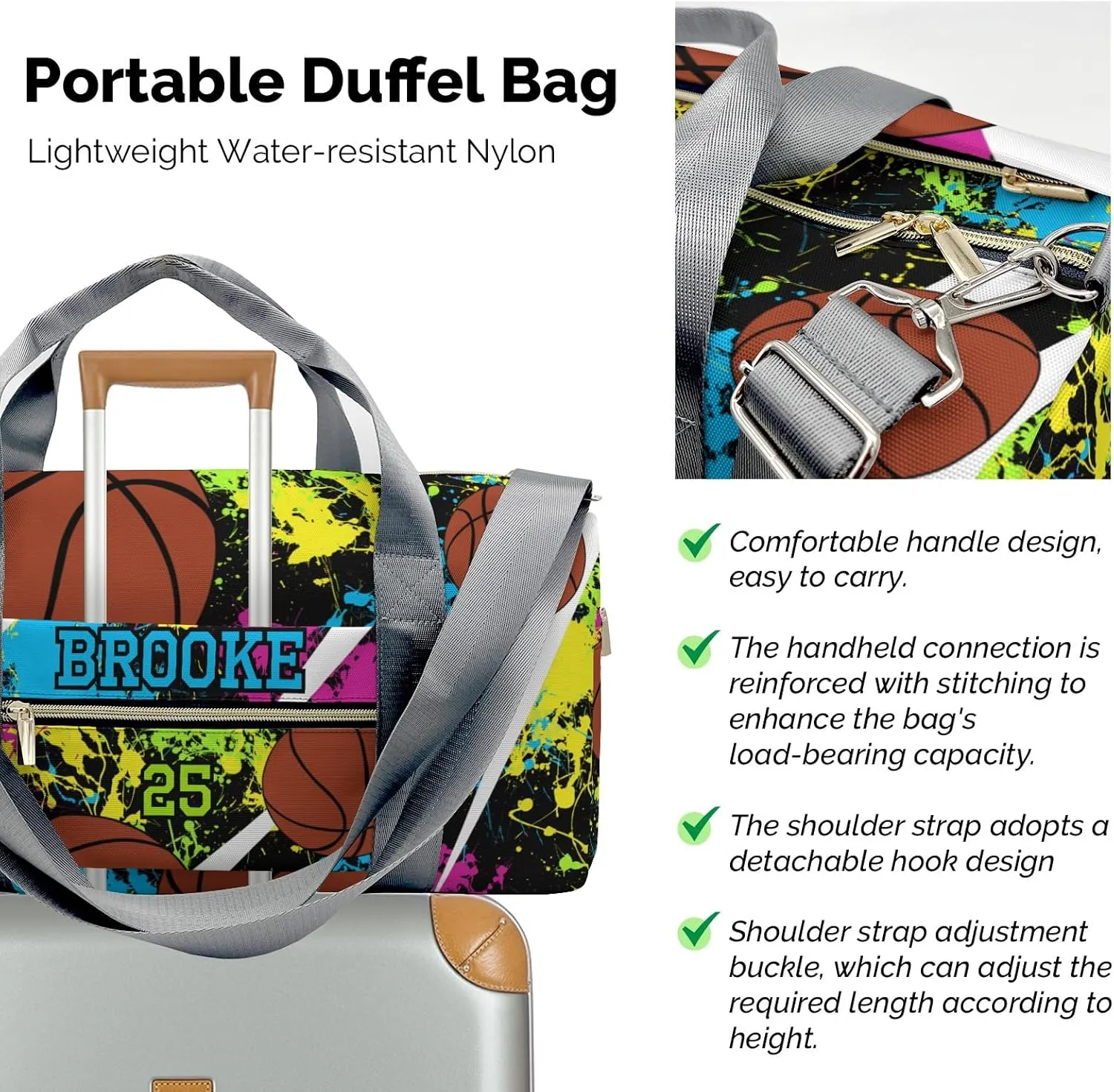 Sport Basketball Watercolor Personalized Travel Duffel Bag Custom Foldable Waterproof Overnight Bag for Gym Sport Ball Bags Travel Assistant