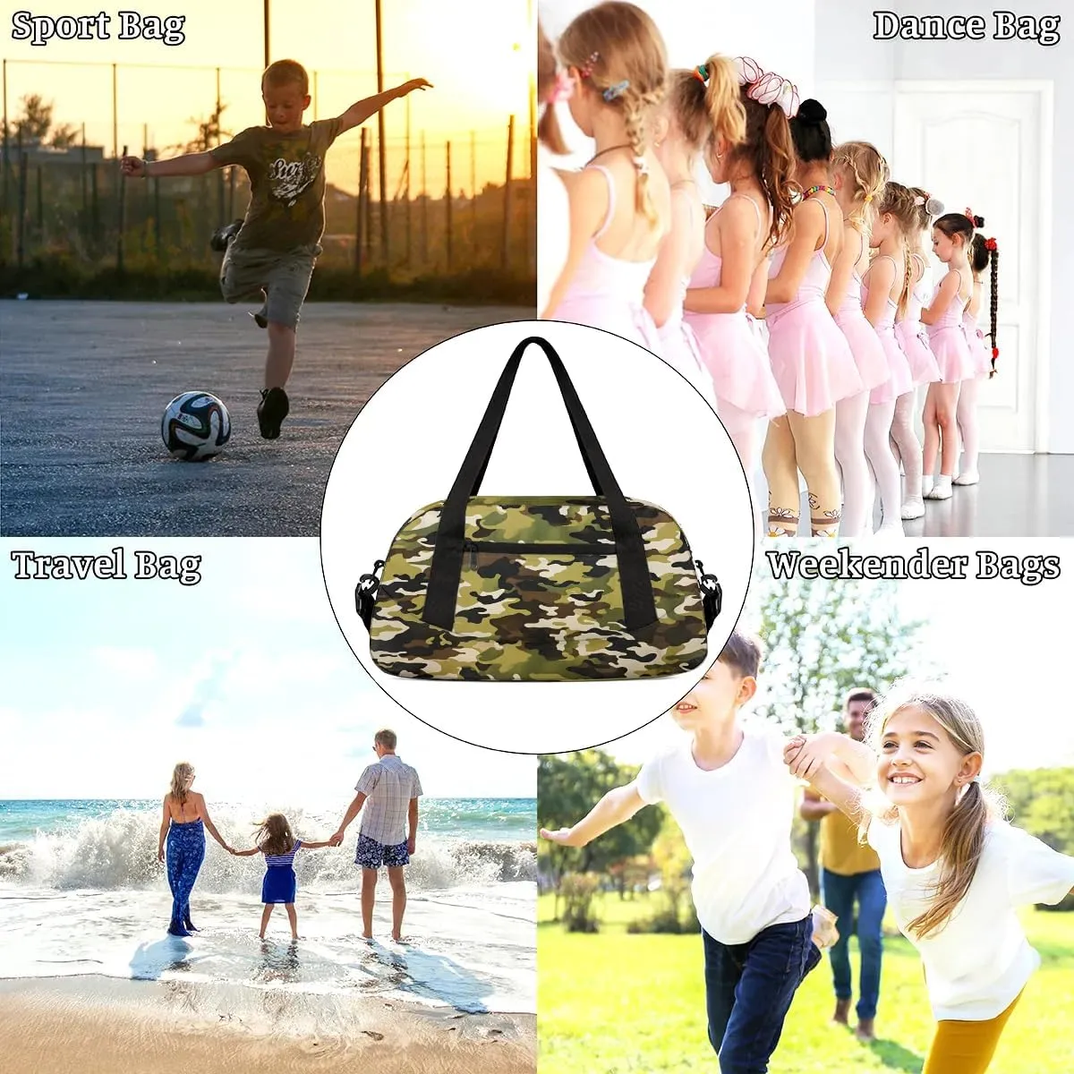 Sport Duffel Bag Camo Pattern Kids Gym Bag Weekender Overnight Bags for Boys Girls Teens Carry On Workout Travel Bag