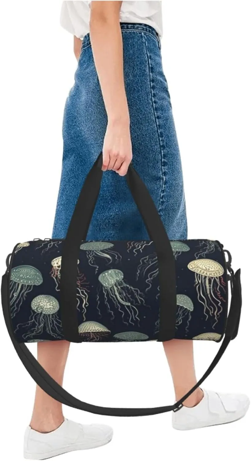 Sports Gym Bag for Women Men Travel Duffel Bag Tote Weekender Bag Carry on Overnight Bag for Travel Swimming Fitness Workout Sports Jellyfish Pattern Duffle Bag