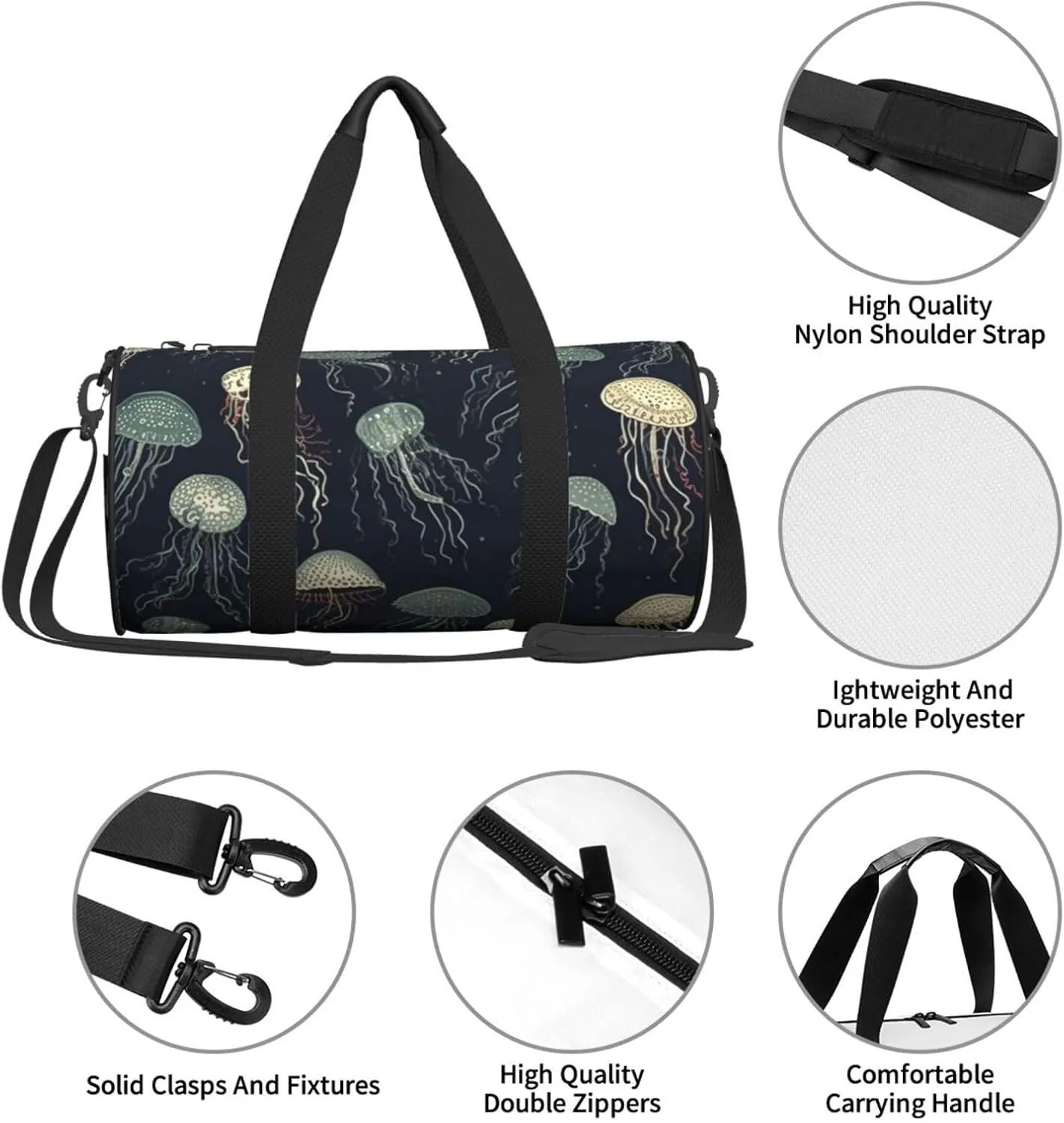 Sports Gym Bag for Women Men Travel Duffel Bag Tote Weekender Bag Carry on Overnight Bag for Travel Swimming Fitness Workout Sports Jellyfish Pattern Duffle Bag