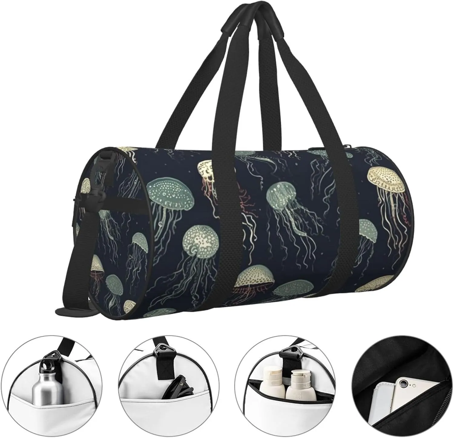 Sports Gym Bag for Women Men Travel Duffel Bag Tote Weekender Bag Carry on Overnight Bag for Travel Swimming Fitness Workout Sports Jellyfish Pattern Duffle Bag