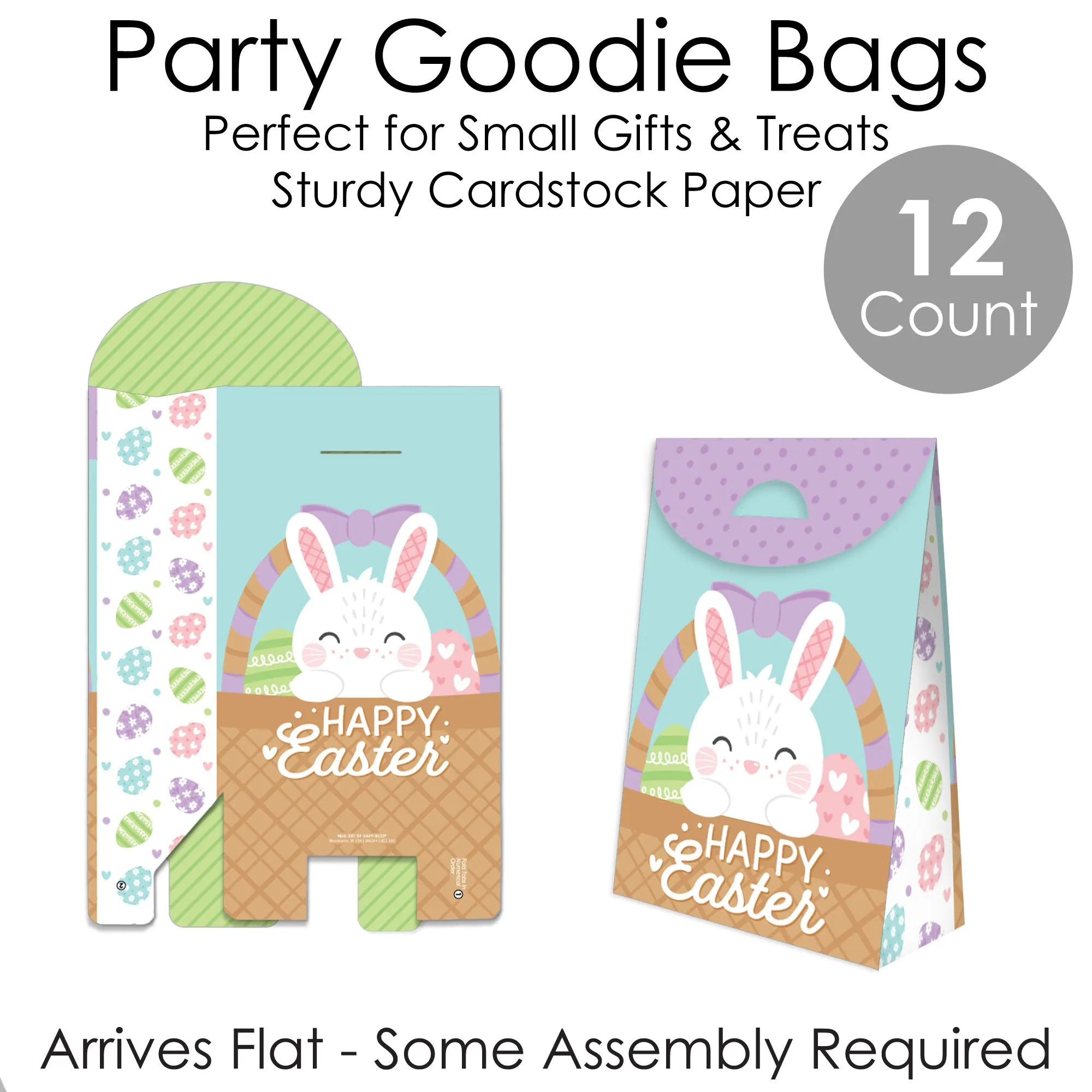 Spring Easter Bunny - Happy Easter Gift Favor Bags - Party Goodie Boxes - Set of 12