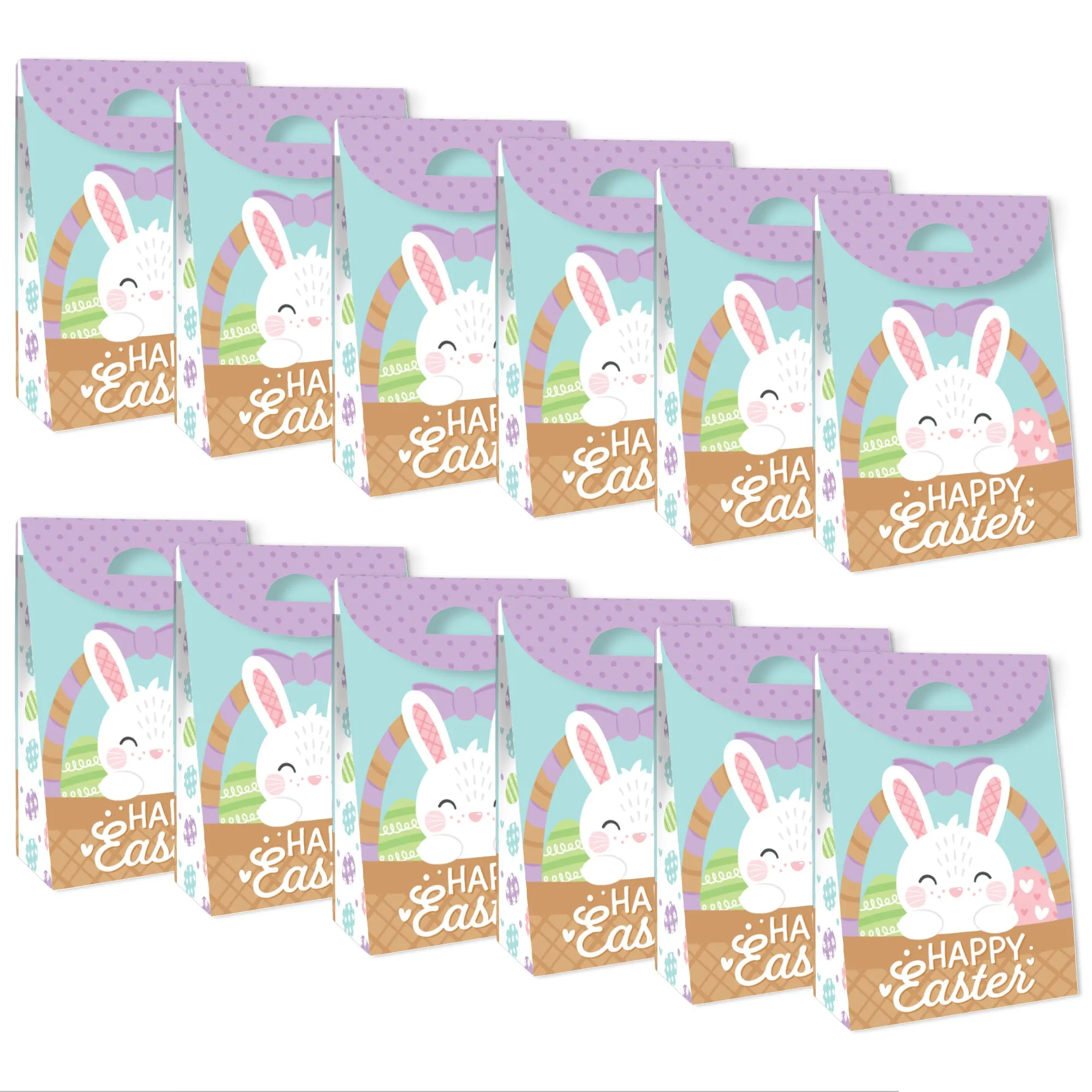 Spring Easter Bunny - Happy Easter Gift Favor Bags - Party Goodie Boxes - Set of 12