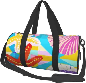 Starfish and Seashell Pattern Print Round Large Capacity Travel Luggage Bags,Men's and Women's Hand-Held Travel Clothing Bags