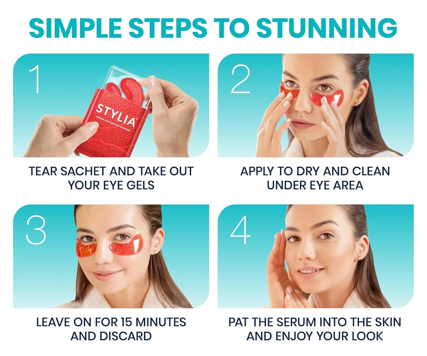 Stylia Under Eye Patches for Puffy Eyes and Dark Circles (30 Pairs) - Marine Collagen Under Eye Mask with Vitamin C, Hyaluronic Acid, Pearl Extract - Eye Masks for Dark Circles and Puffiness