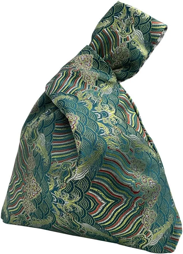 Stylish Cotton Japanese Pattern Wrist Bag Sleeve Knot Pouch Portable Canvas Tote Purse for Female, Women