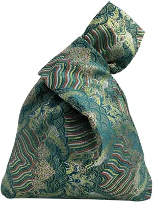 Stylish Cotton Japanese Pattern Wrist Bag Sleeve Knot Pouch Portable Canvas Tote Purse for Female, Women