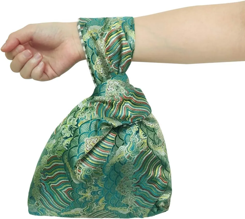 Stylish Cotton Japanese Pattern Wrist Bag Sleeve Knot Pouch Portable Canvas Tote Purse for Female, Women
