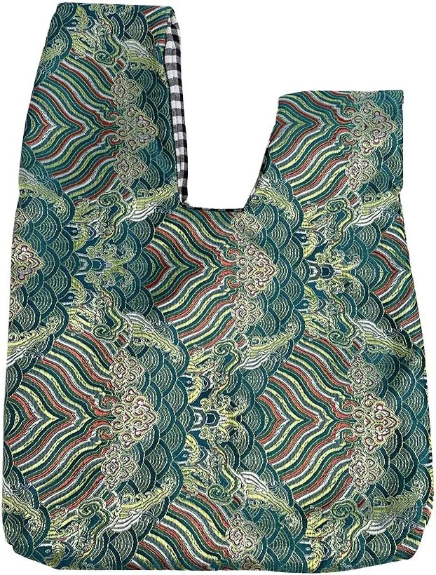 Stylish Cotton Japanese Pattern Wrist Bag Sleeve Knot Pouch Portable Canvas Tote Purse for Female, Women