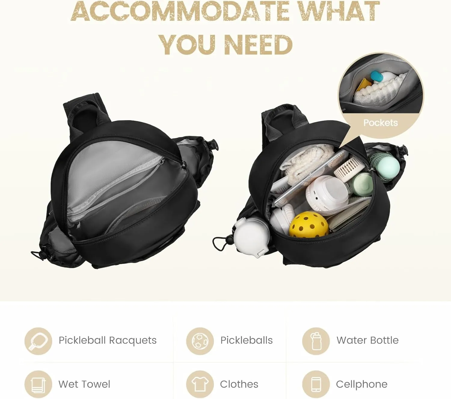 Sucipi Pickleball Bags for Women Lightweight Crossbody Pickleball Sling Bag Stylish Quilted Pickleball Paddle Bag