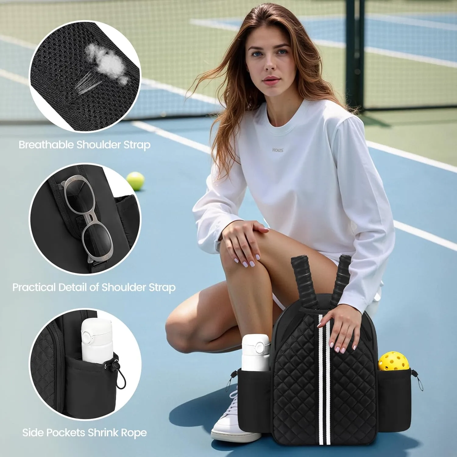 Sucipi Pickleball Bags for Women Lightweight Crossbody Pickleball Sling Bag Stylish Quilted Pickleball Paddle Bag