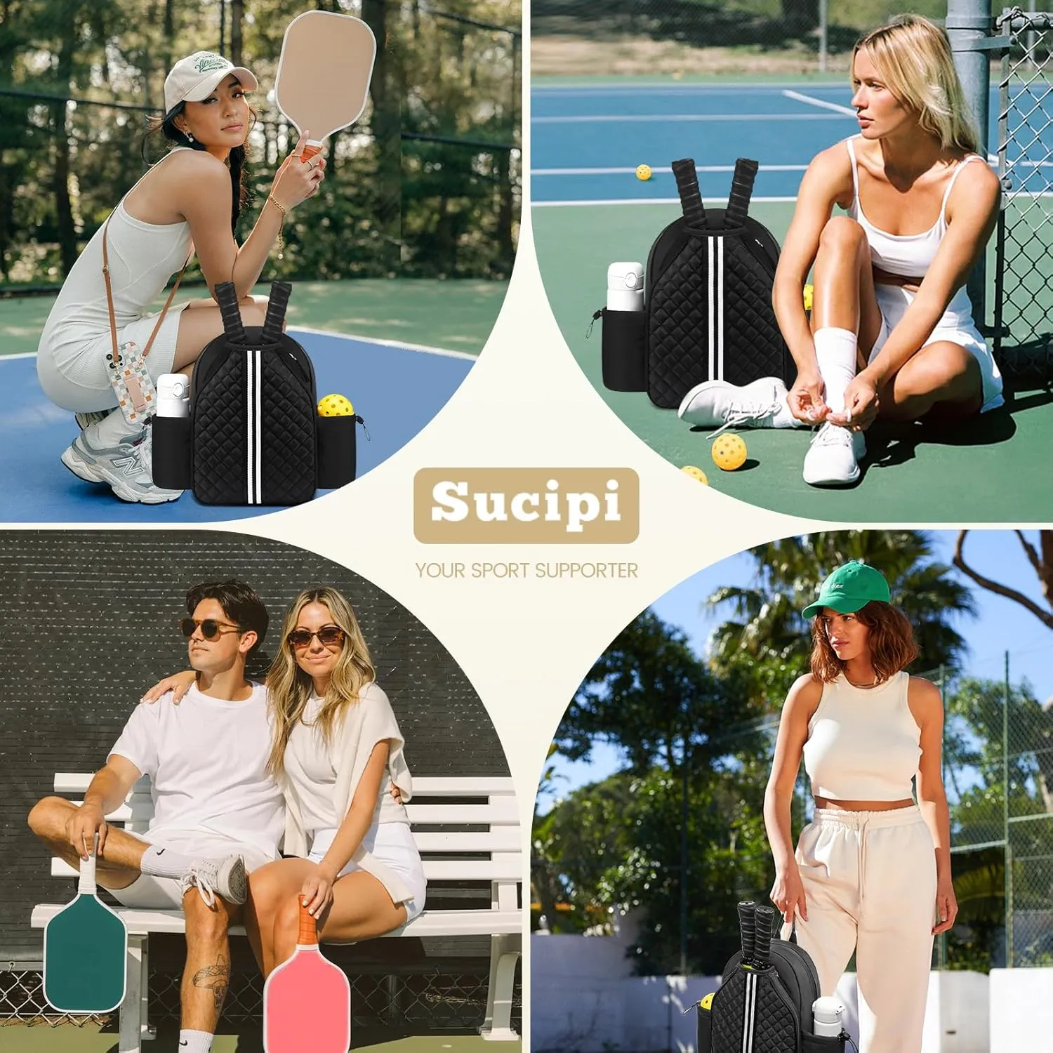 Sucipi Pickleball Bags for Women Lightweight Crossbody Pickleball Sling Bag Stylish Quilted Pickleball Paddle Bag